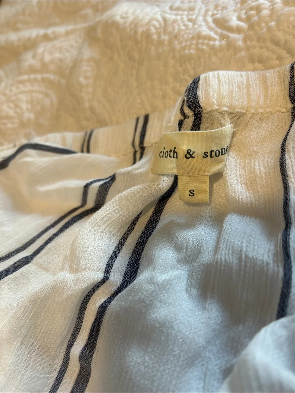 Anthropologie cloth & stone White Off-Shoulder Skirt with Navy Stripes